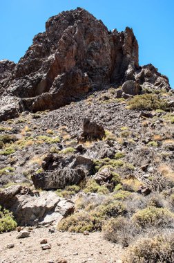 Mirador Llano de Ucanca gözlem güvertesi, Teide Ulusal Parkı, Tenerife, Kanarya Adaları, Ispanya 'dan Teide lav alanı arasında bir görünüm