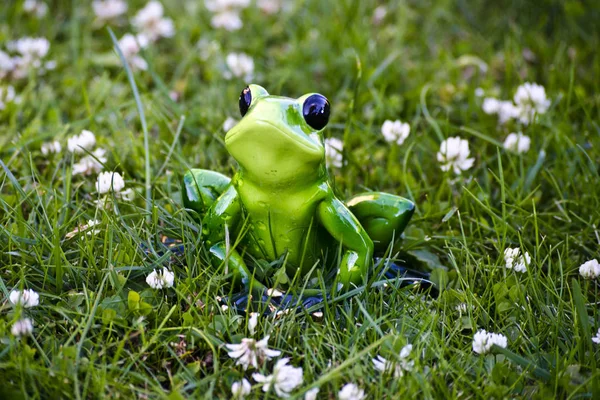 Toy frog sitting in the grass — Stock Photo, Image
