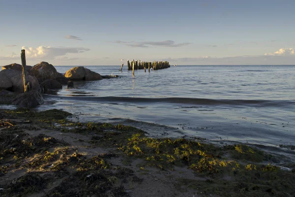 Una vista del viejo rompeolas en la bahía de Riga, Jurmala, latvia — Foto de Stock