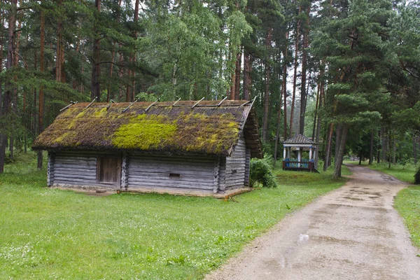 Ancienne maison en bois avec toit en roseau — Photo