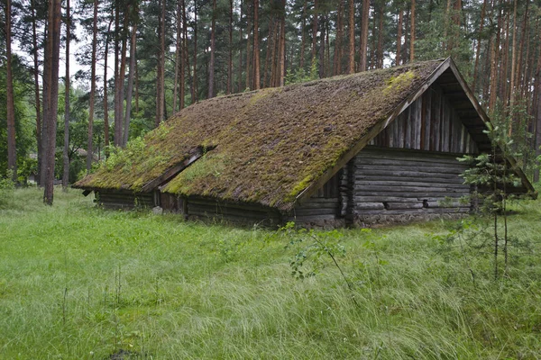 Ancienne maison en bois avec toit en roseau — Photo