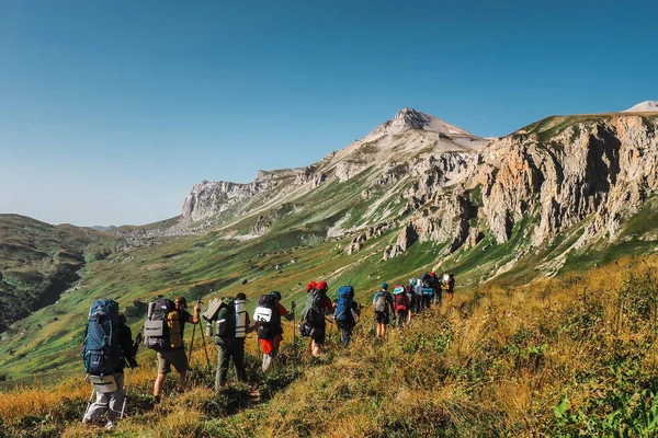 Trekking in mountain, going people