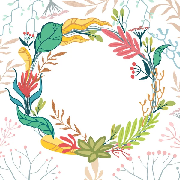 Vector Background Wreath Bright Stylized Floral Elements Horizontal Card Undestructed — Stock Vector