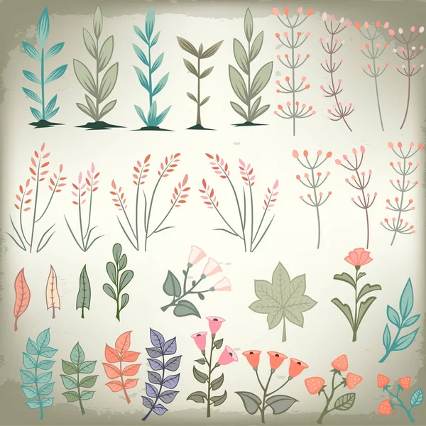 Wedding Vintage Floral Elements Collection Romantic Hand Drawn Vector Set — Stock Vector