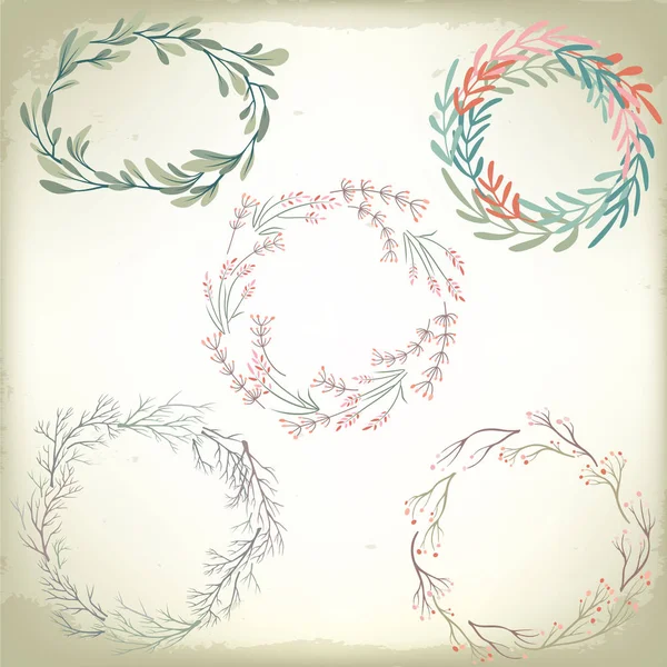 Collection Vintage Romantic Floral Wreathes Wedding Vector Background — Stock Vector