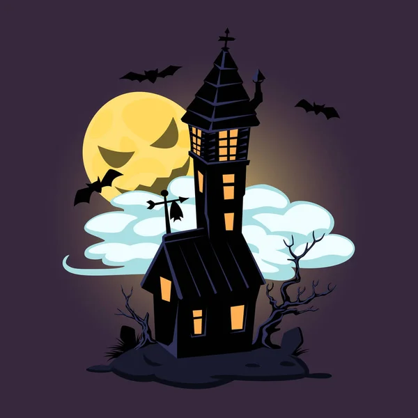 Halloween Vieille Maison Lune Conception Vectorielle Pour Impressions Shirts Affiches — Image vectorielle