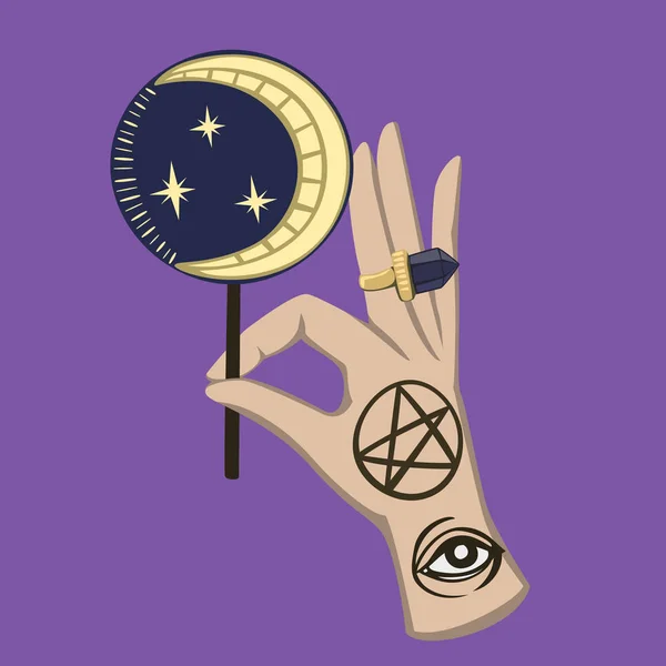 Mano Mágica Ritual Halloween Con Dulces Luna Diseño Vectorial Para — Archivo Imágenes Vectoriales