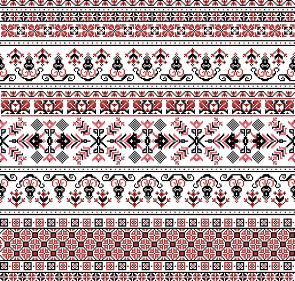 Hungarian Pixel Pattern Cross Stitch Vector Seamless Background — Stock Vector