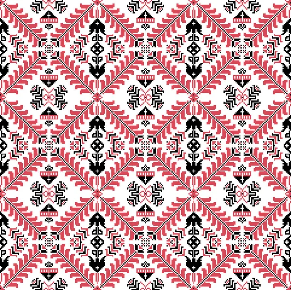 クロスステッチのハンガリーのピクセル パターン シームレスな背景のベクトル — ストックベクタ