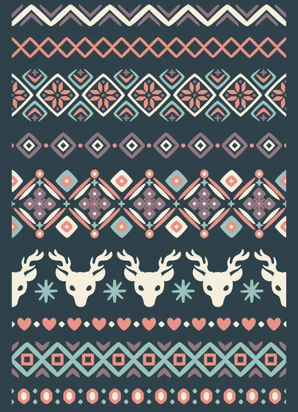 Vector Ugly Sweater Seamless Borders Norway Ornament Pattern Brushes Collection — Stock Vector