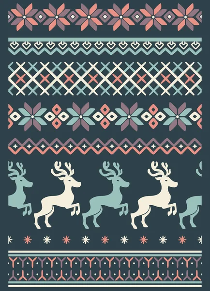 Vector Ugly Sweater Seamless Borders Norway Ornament Pattern Brushes Collection — Stock Vector