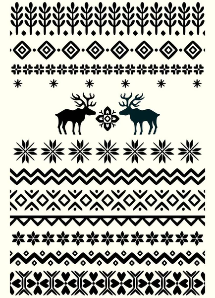 Vector Ugly Sweater Seamless Borders Norway Ornament Pattern Brushes Collection — Stock Vector