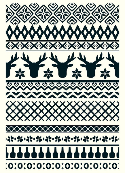 Wektor Brzydki Sweter Bez Szwu Graniczy Norwegii Ornament Kolekcja Pędzli — Wektor stockowy