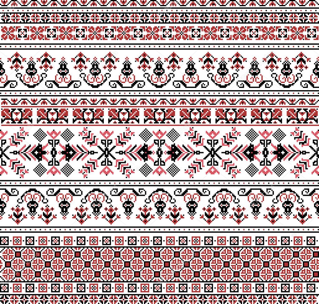 Hungarian pixel pattern for cross-stitch. Vector seamless background.