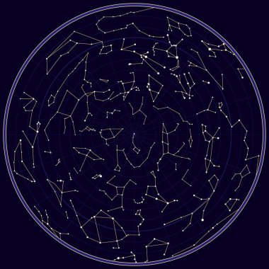 Vector map of southern sky with constellations clipart