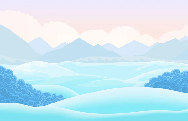 Vector Horizontale Winterlandschap Met Sneeuw Bedekte Vallei Cartoon Afbeelding — Stockvector