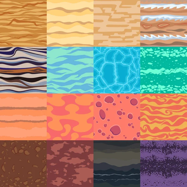 Gyűjteménye Vektor Zökkenőmentes Rajzfilm Textúrák Absztrakt Homok Rock Sivatagi Természetes — Stock Vector