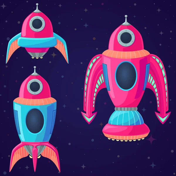 Set of cartoon vector spaceships and rockets