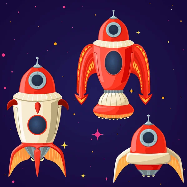 Set Cartoon Vector Ruimteschepen Raketten — Stockvector