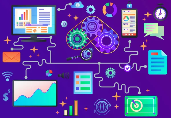 Data processing, abstract vector illustration in bold flat style — Stock Vector