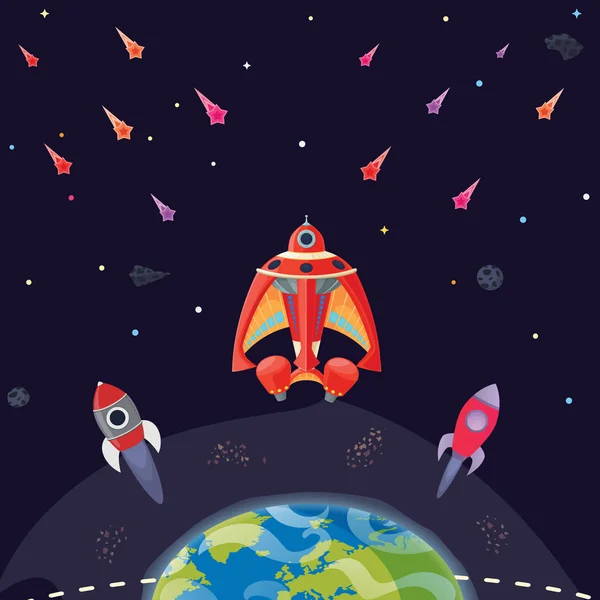 Dibujos animados sci-fi espacio fondo . — Vector de stock