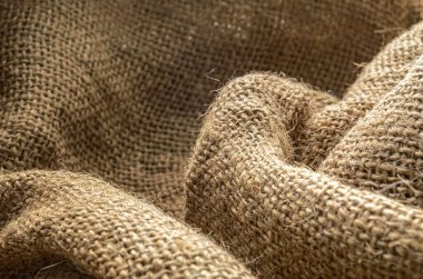 Çuval bezi dokusu katlanmış arka planda yakın plan