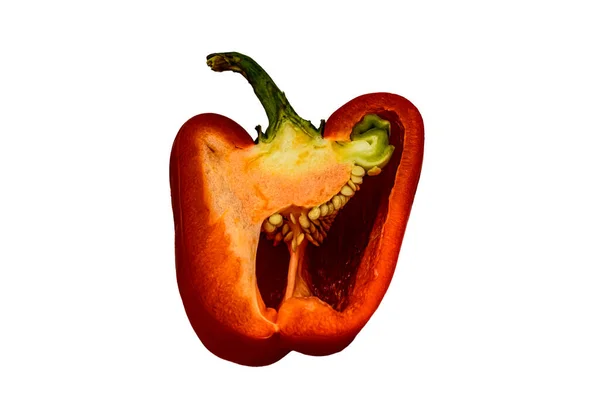 Biologische Natuurlijke Rode Paprika Peper Van Dichtbij Geïsoleerd — Stockfoto