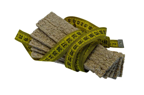 Flingor Fitness Knäckebröd Med Centimeter Tejp Vit Bakgrund — Stockfoto