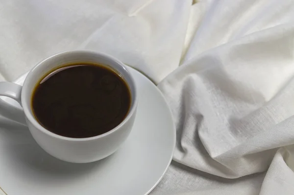 Чашка Кофе Завтрак Постели Крупным Планом — стоковое фото