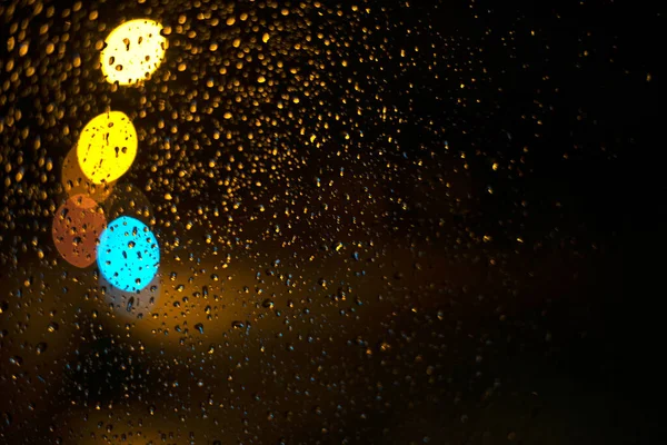 Gocce Pioggia Sul Vetro Della Macchina Nella Notte — Foto Stock