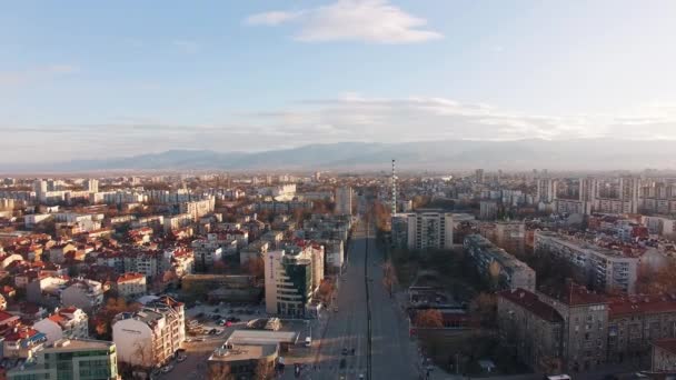 Plovdiv Bulgarie Mars 2017 Drone Dessus Boulevard Urbain Traversant Ville — Video