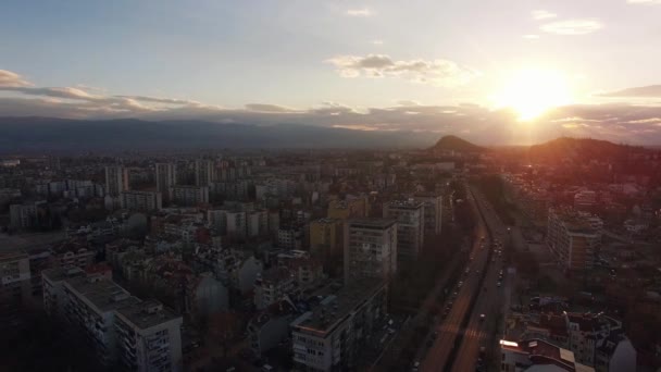 Stadtbild Bei Sonnenuntergang Luftaufnahmen — Stockvideo
