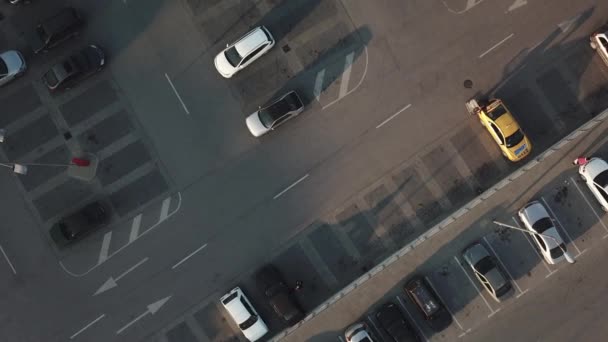 Parking Vue Dessus Survolant Les Automobiles Stationnées Images Drones — Video