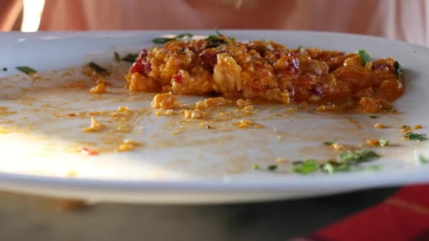 Essen Köstlicher Rührei Gerichte Aus Nächster Nähe Nahrhaftes Essen — Stockvideo