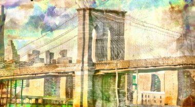 Yağlı boya. Brooklyn Köprüsü.
