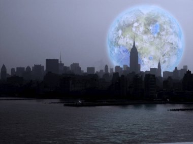New York şehri. Tabiatının Luna yükselişi. 3D render