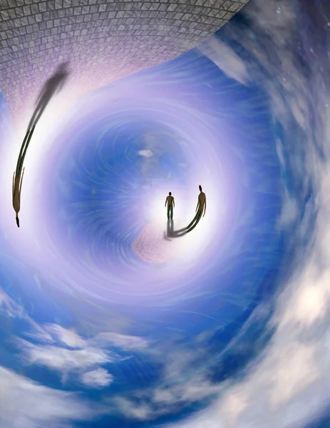 Gerçeküstü bir tablo. Başka bir dünyaya Stone'un yolda adam figürü.