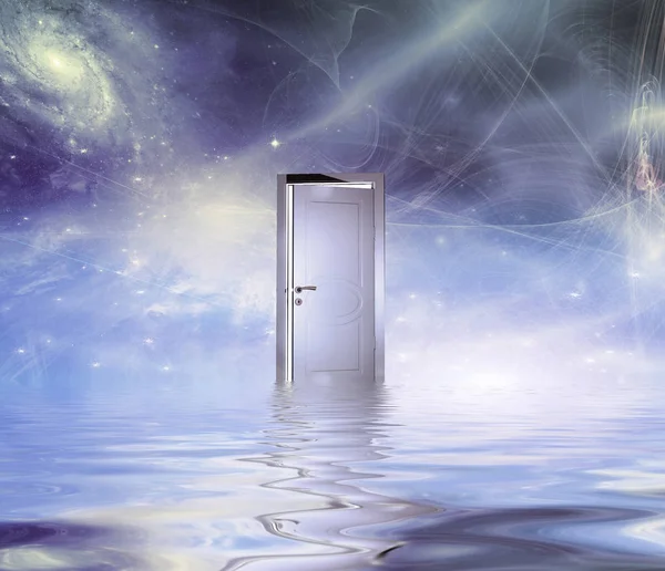 Surrealism White Door Symbolizes Portal Another Dimension Some Elements Image — Stock Photo, Image