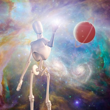Robot ve kırmızı gezegen canlı derin uzayda