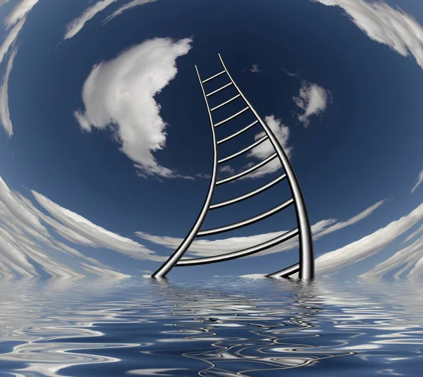 Twisting Ladder Leads Water Surface Sky — Stock Photo, Image