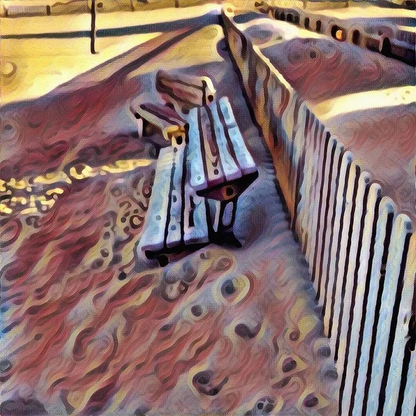 Modern Art Benches Sand Fence — Stock Photo, Image