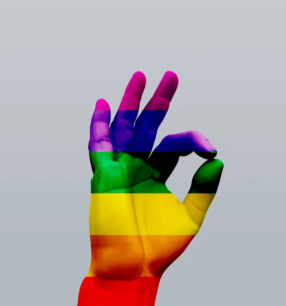 Menselijke Hand Teken Kleuren Van Regenboog — Stockfoto