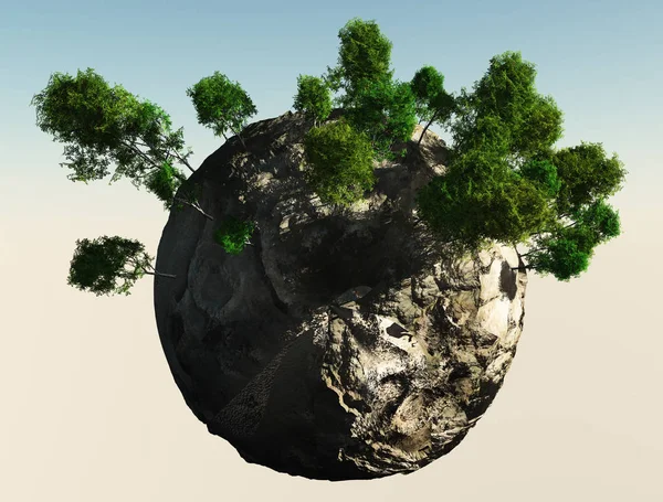 Kleiner Planet Mit Bäumen Darstellung — Stockfoto