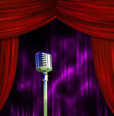 Classic Microphone with Colorful Curtains clipart