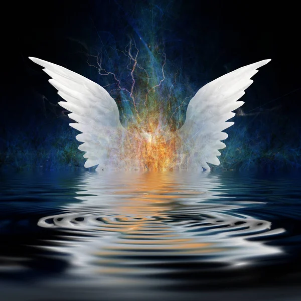 Surrealismus Bílá Křídla Nad Vodou Vlnky — Stock fotografie