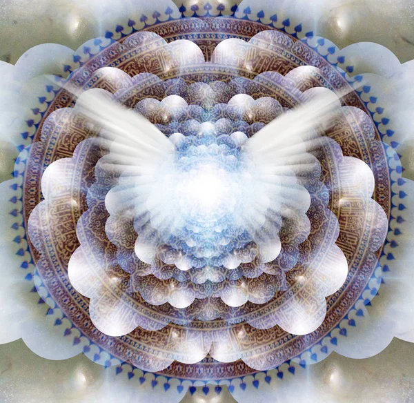 Stralende Vleugels Een Centrum Voor Indiase Mandala Gelaagd Ruimten Die — Stockfoto