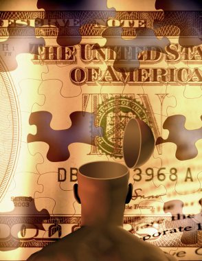 Açık kafa adam. Bize doları arka plan üzerinde