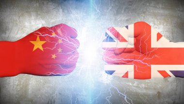 İnsan yumruk Ulusal renklerde. İngiltere vs Çin