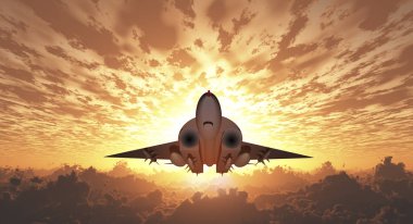 Askeri Jet uçuş gündoğumu veya günbatımı