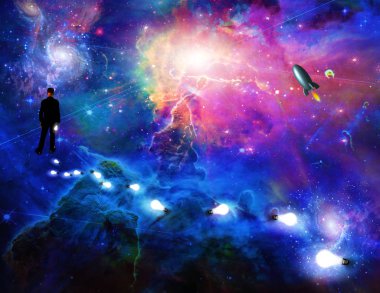 Adam alan Genişlik düşünüyor. Gerçeküstü roket